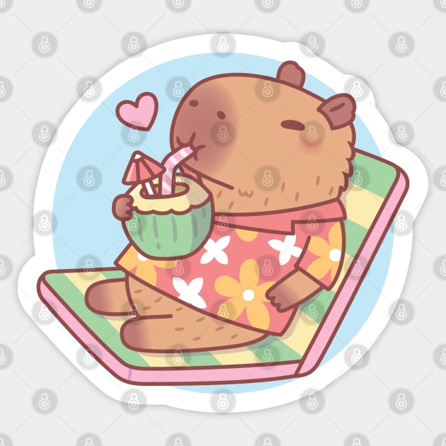 Cute Capybara Chilling With Coconut Drink Sticker by rustydoodle